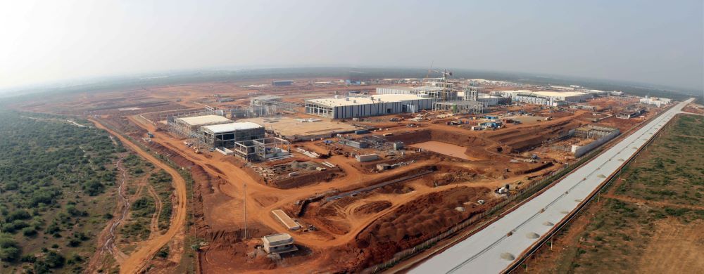 Vue aérienne du chantier de l'usine de Chennai en Inde, démarré en 2011