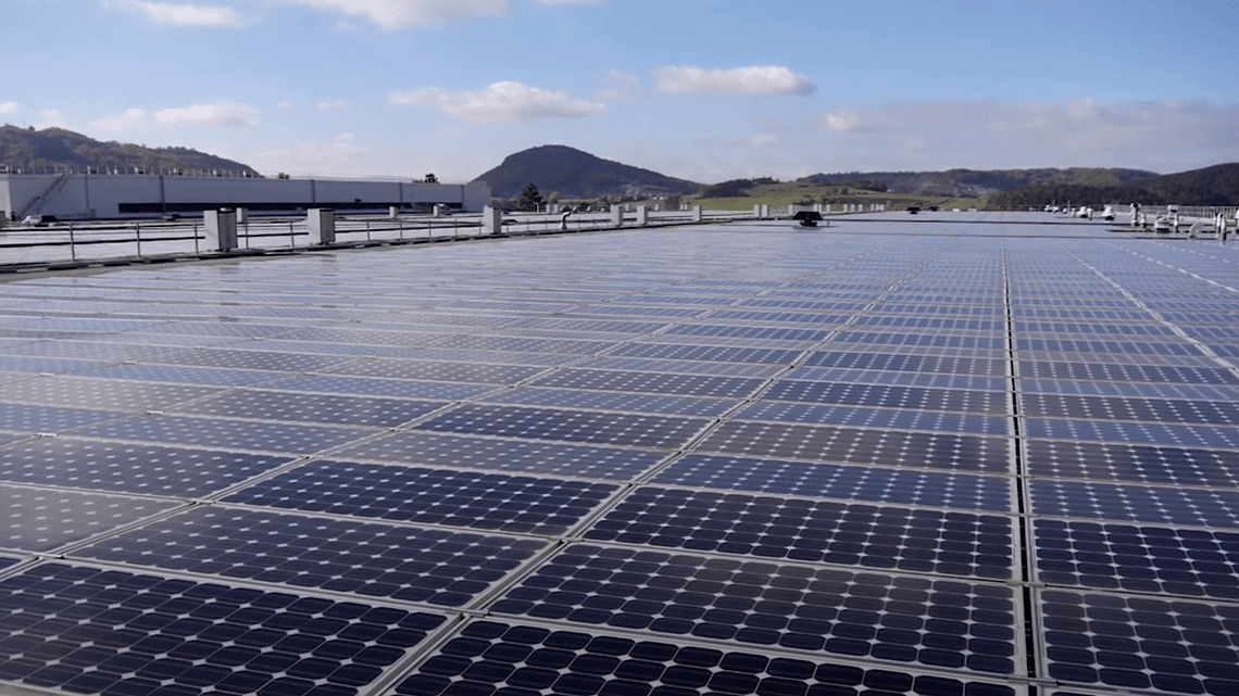 Solar panels installed on the roof of a Michelin factory