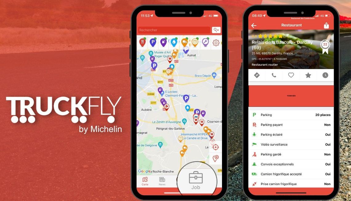Image présentant des captures d'écran avec des aperçus de l'application Truckfly