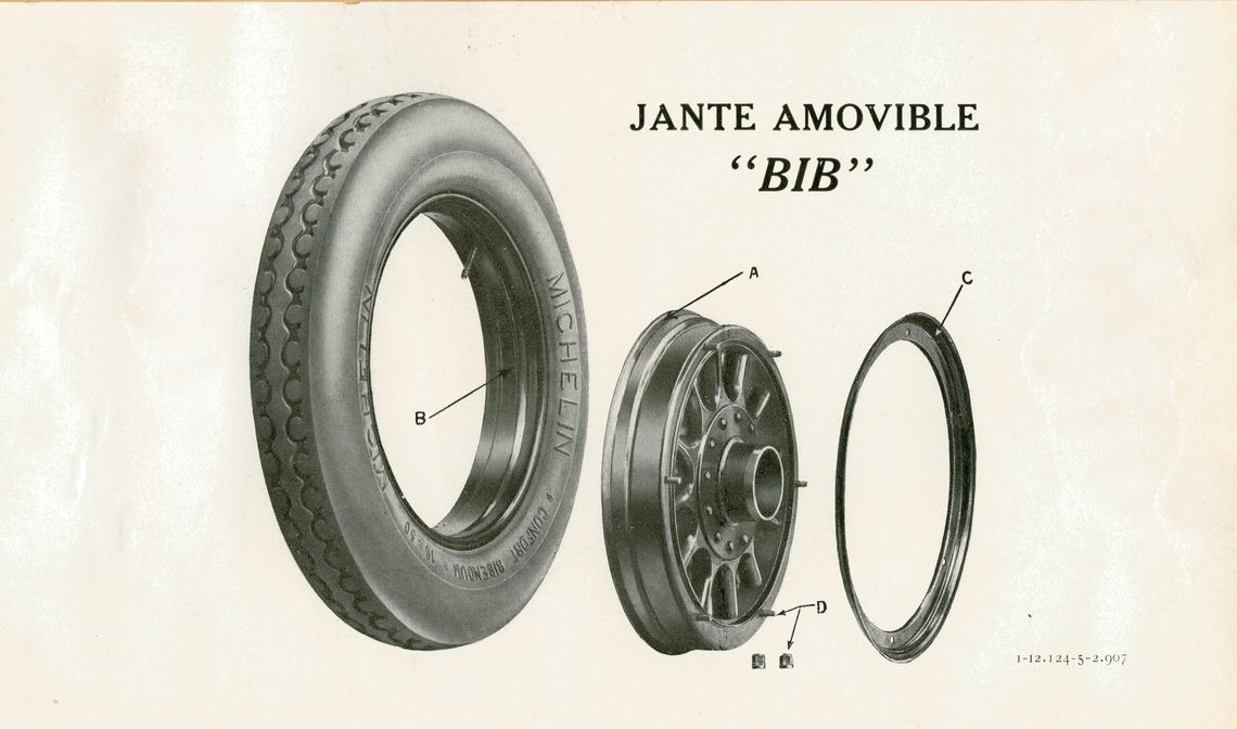 Archive image showing the components of a removable "BIB" rim