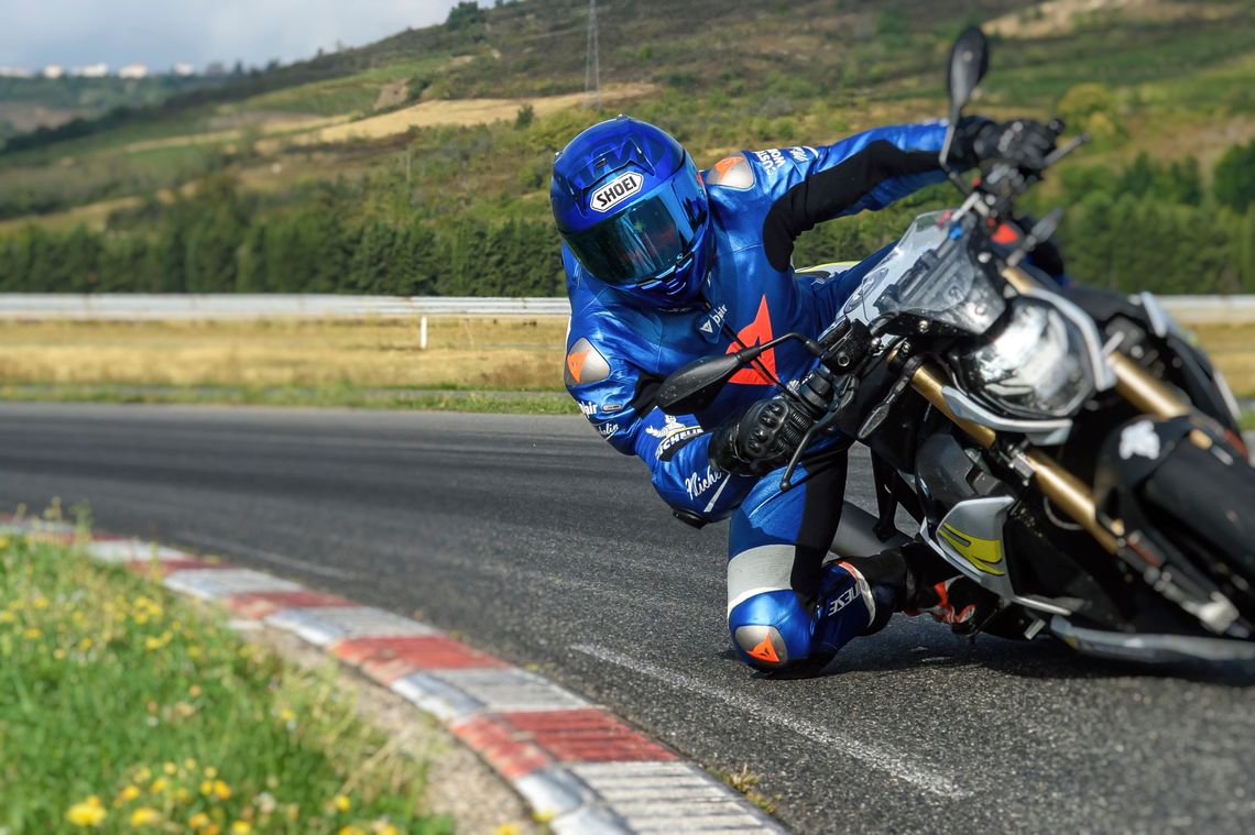 Michelin employee testing tires on a motorcycle